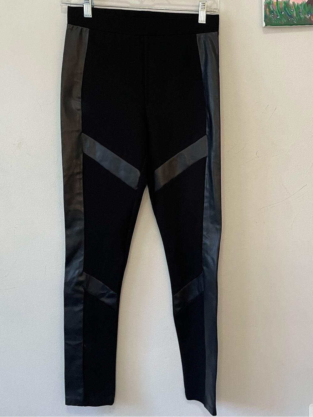 Bebe Bikercore Jet Black Leggings With Faux Leather Paneling